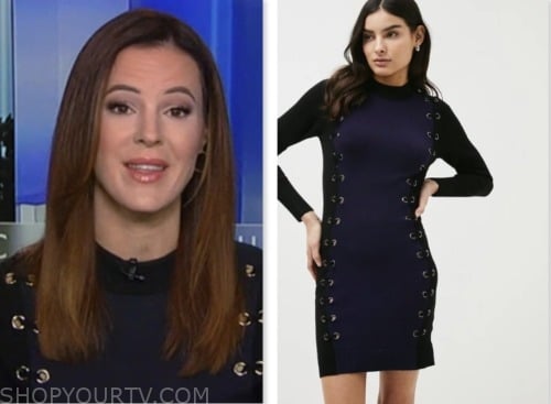 alexandria hoff, fox and friends, fox news fashion, black and navy grommet knit dress