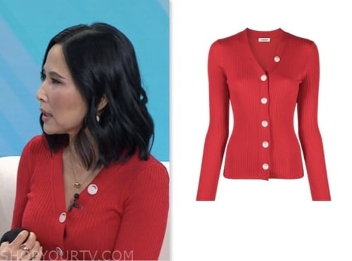 vicky nguyen, the today show, red cardigan sweater top