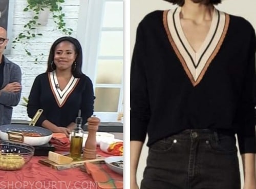 sheinelle jones, the today show, striped trim v-neck sweater