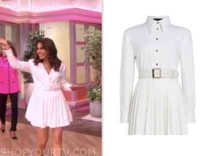 alyssa farah griffin, the view, white pleated mini shirt dress