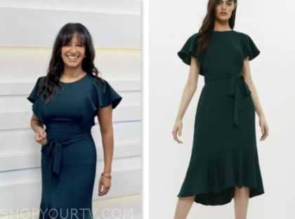 ranvir singh, good morning britain, green tie waist dress