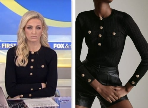 fox and friends, fox news fashion, black ribbed knit top, carley shimkus