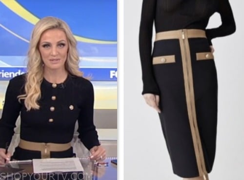 carley shimkus, fox and frends, fox news fashion, black and tan knit skirt