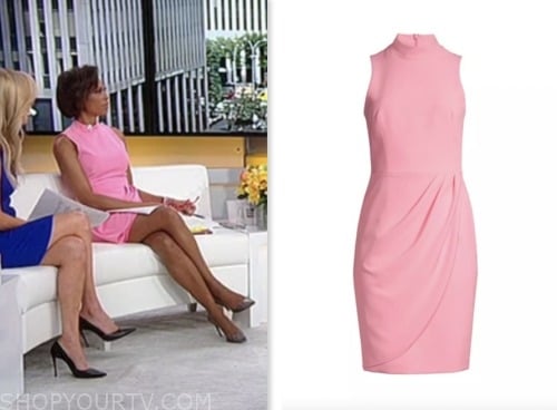 harris faulkner, pink mock neck sleeveless dress, outnumbered, fox news fashion