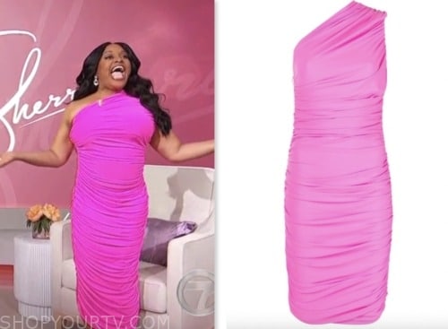 sherri shepherd, sherri, pink ruched one shoulder dress