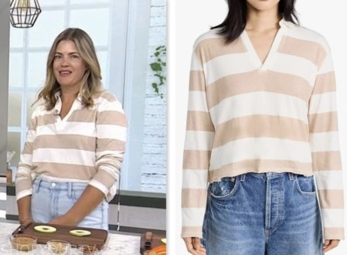 siri daly, the today show, hoda and jenna, beige and white striped polo top