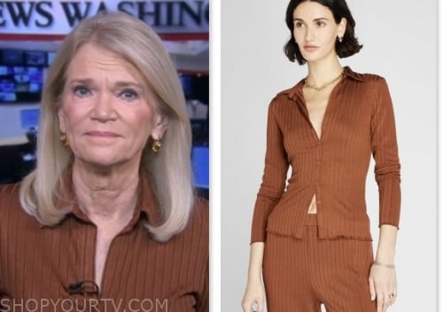 martha raddatz, good morning america, brown ribbed knit cardigan top