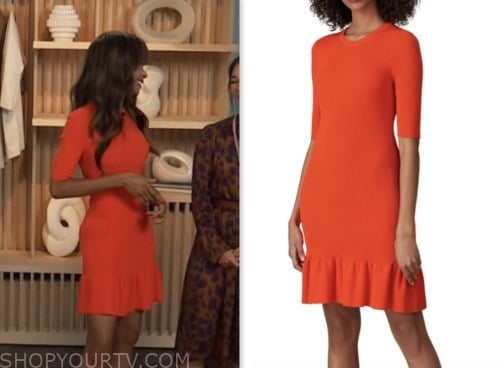zuri hall, access daily, red ribbed knit mini dress
