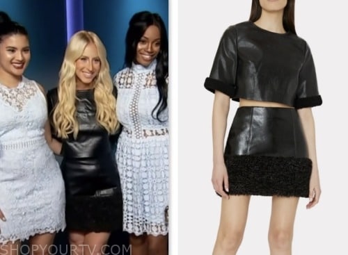 Sydney Sadick, access hollywood, black leather top and skirt set