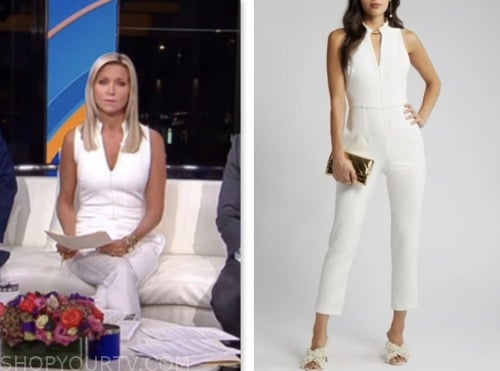 white jumpsuit, fox and friends, fox news fashion, ainsley earhardt