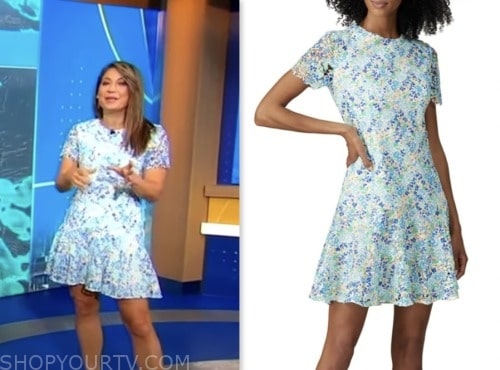 ginger zee, blue floral mini dress, good morning america