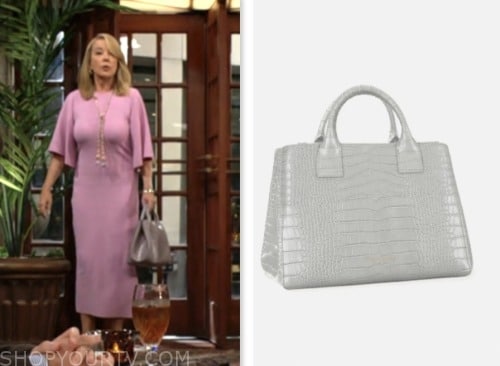 the young and the restless, nikki newman, melody thomas scott, grey croc bag