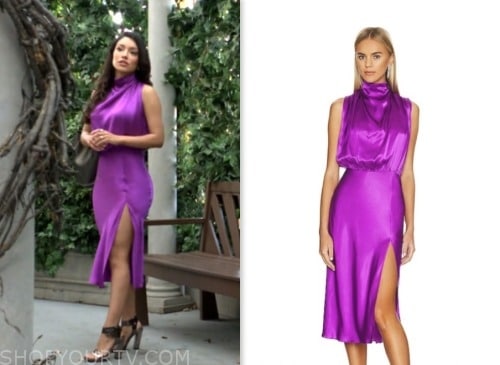 audra charles, Zuleyka Silver, the young and the restless, purple satin dress