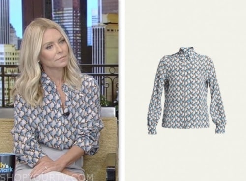 live with kelly and mark, blue floral silk shirt, kelly ripa