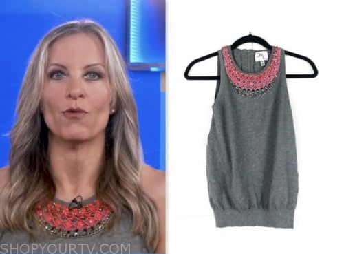 becky worley, good morning america, grey beaded knit top