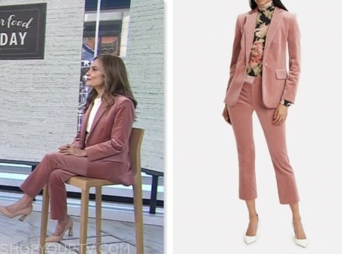 the today show, joy bauer, pink velvet blazer and pant suit