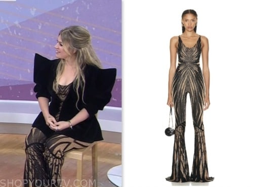 the today show, kelly clarkson, black and beige flare jumpsuit