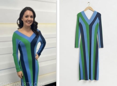 good morning britain, laura tobin, green and blue striped knit dress