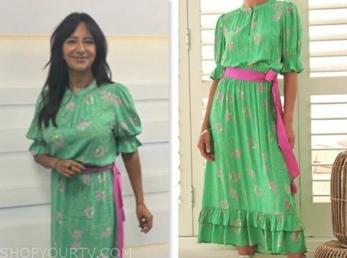 good morning britain, ranvir singh, green and pink floral midi dress