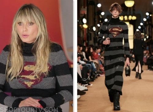 E! news, heidi klum, superwoman striped turtleneck dress