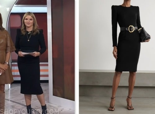 jenna bush hager, the today show, black strong shoulder dress, hoda and jenna
