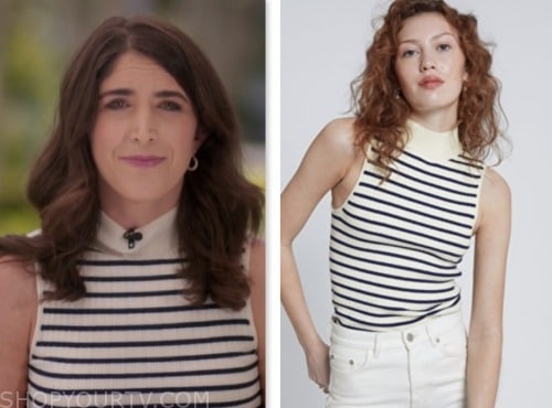 Liz Kreutz, ivory striped knit mock neck sleeveless top, nbc news daily