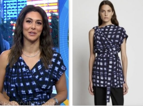 erielle reshef, good morning america, blue plaid asymmetric top
