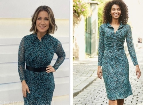 good morning britain, teal animal print mesh shirt dress, susanna reid