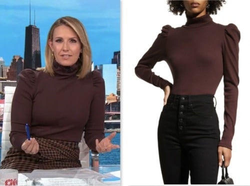 cnn this morning, poppy harlow, burgundy brown puff sleeve turtleneck top
