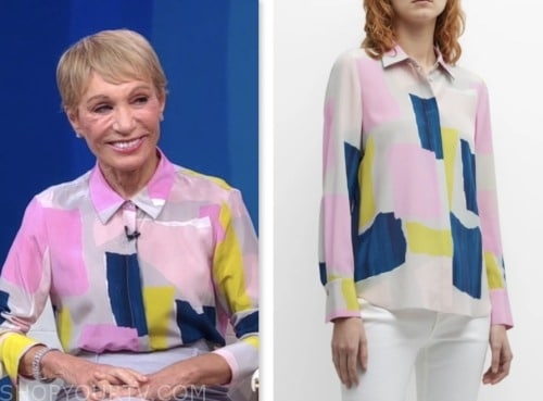 Barbara Corcoran, good morning america, printed colorblock silk shirt
