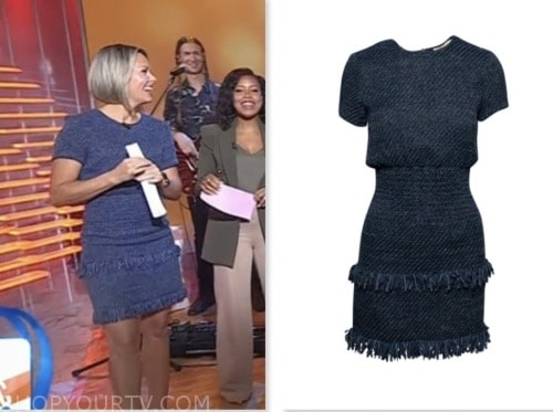 dylan dreyer, the today show, blue tweed fringe trim dress