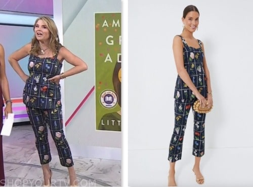 the today show, jenna bush hager, hoda and jenna, navy blue floral plaid top and pants