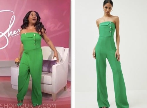 sherri shepherd, sherri, green strapless jumpsuit