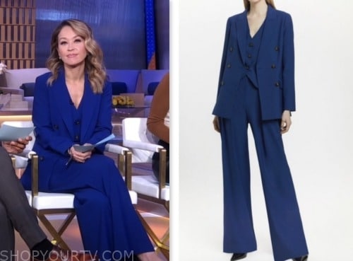 gma3, good morning america, blue double breasted blazer, vest, and pant suit, eva pilgrim