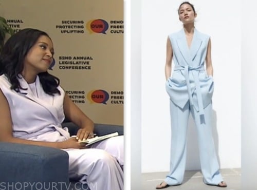 gma3, good morning america, light blue vest and pants, rachel scott