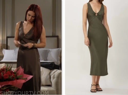 the young and the restless, olive green slip dress, sally spectra, courtney hope