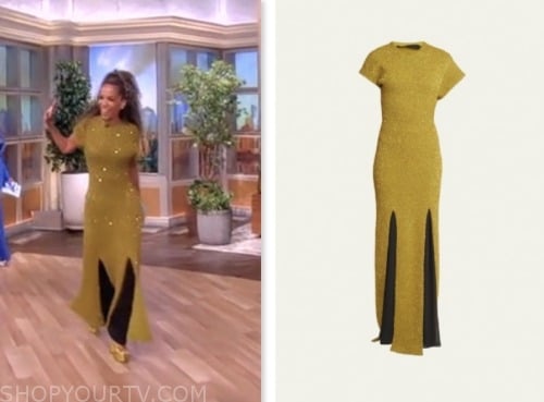 sunny hostin, green knit metallic maxi dress, the view