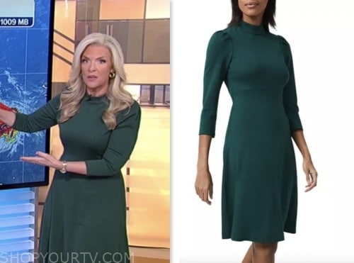 janice dean, fox and friends, fox news fashion, green mock neck dress