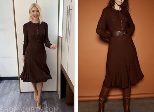 holly willoughby, this morning, brown knit dress