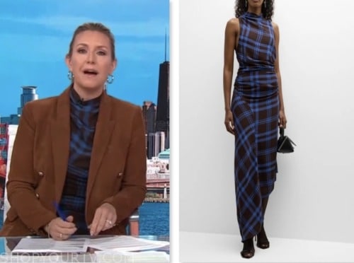 cnn this morning, blue plaid drape asymmetric dress, poppy harlow