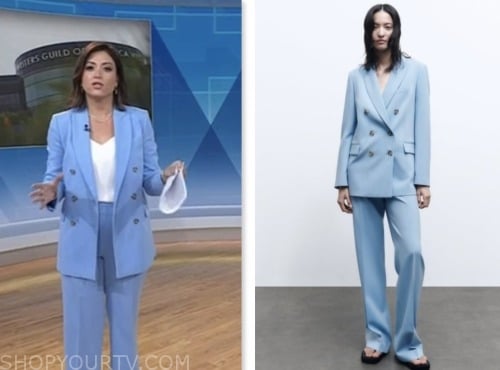 chloe melas, the today show, blue double breasted blazer and pant suit