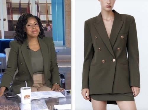 sheinelle jones, the today show, khaki olive green double breasted blazer