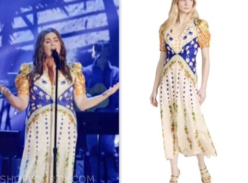 the today show, yellow and blue satin printed midi dress, lady a, Hillary Scott