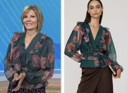 kate snow, the today show, green and pink floral ruffle top