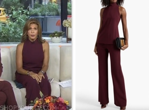 hoda kotb, the today show, burgundy mock neck two piece jumpsuit, hoda and jenna