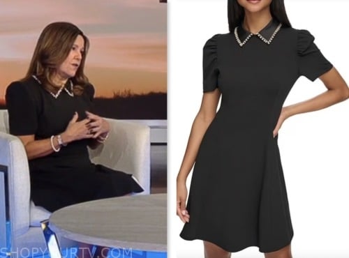 karen pence, fox and friends, fox news fashion, black pearl trim collar dress