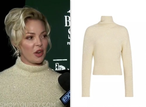 Katherine Heigl, ivory sequin turtleneck sweater, extra