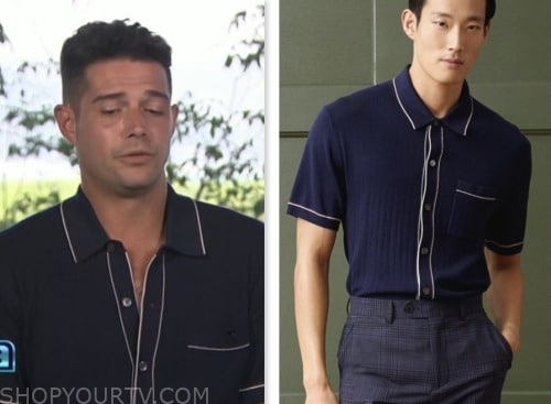 wells adams, extra, navy blue contrast trim knit shirt