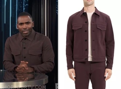 justin sylvester, E! news, burgundy shirt jacket