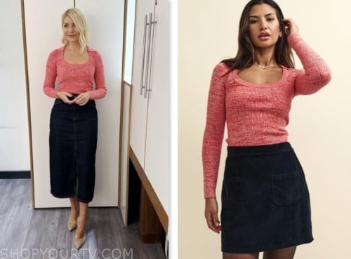 this morning, holly willoughby, pink knit collar top